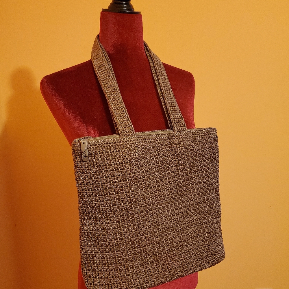 "The Sac" Shiny Beige Crocheted Purse